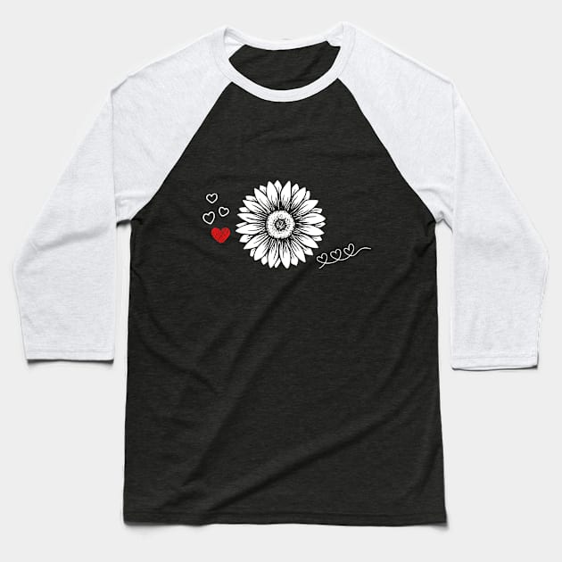 Sunflower T-Shirt, Sunflower and Heart T-Shirt, Flower T-Shirt. Baseball T-Shirt by DakhaShop